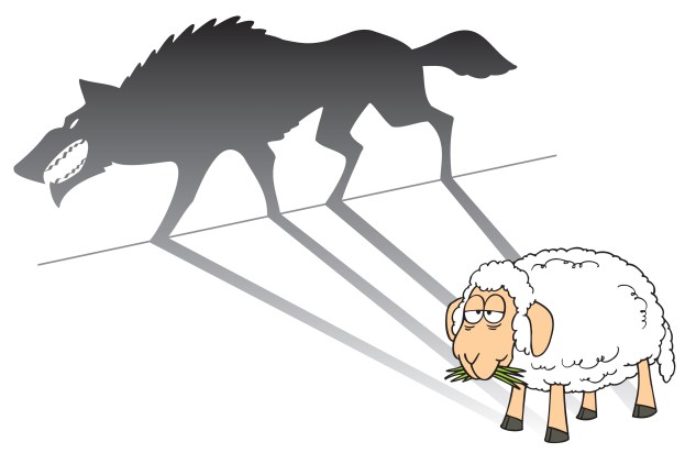 illustration of a sheep with wolf shadow